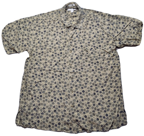 Geoffrey Beene, VTG GEOFFREY BEENE Men Large Rayon TREE LEAF GEO Print Camp Shirt