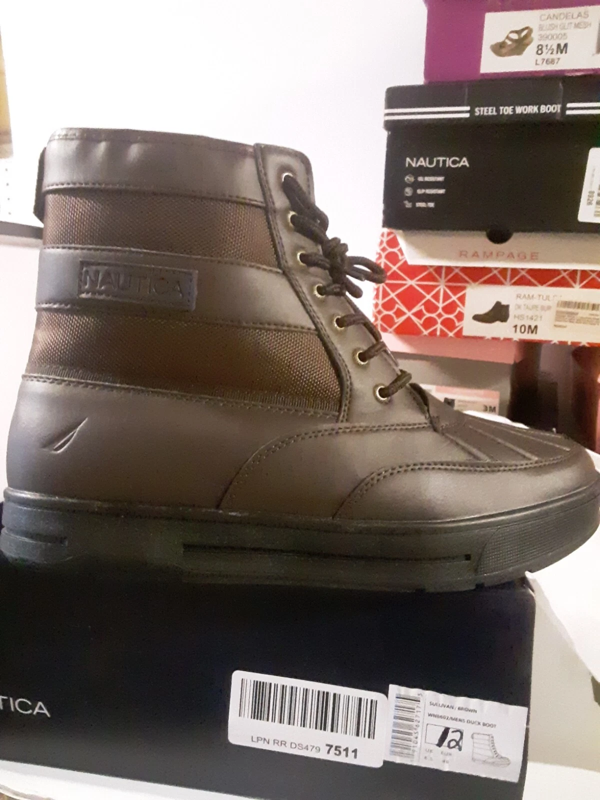 Nautica Mens SIZE 12 SULLIVAN BROWN Duck Boots-Waterproof Shell Snow Boot-#00P