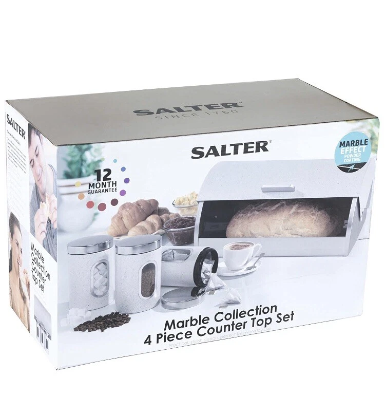 Salter Marble Effect Collection 4-Piece Countertop Set, White