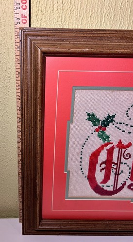 31.5 X 19.5 Original framed cross stitch Christmas art vintage w/ Custom Matting - Picture 10 of 10