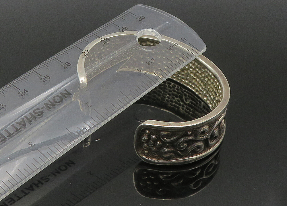 925 Sterling Silver Vintage Shiny Floral Swirl Pattern Cuff