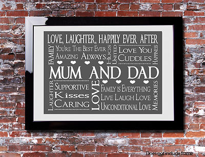Mum & Dad Word Art Picture Print Keepsake Canvas Gift Present | eBay UK