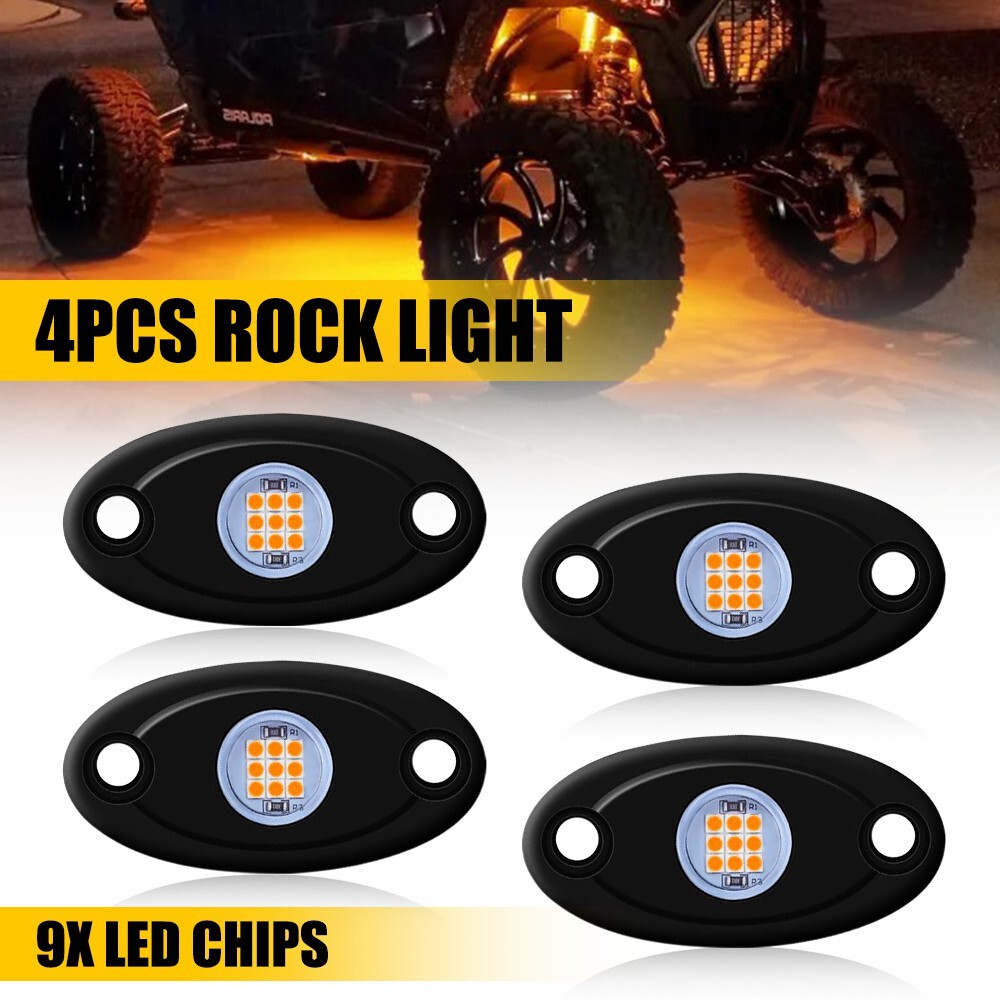 Amber 4 Pods LED Rock Lights For Jeep Offroad Boat Truck UTV ATV Underbody Lamp