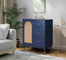 Storage Cabinet Sideboard Buffet Cabinet with Arched Rattan Doors & Drawers Blue