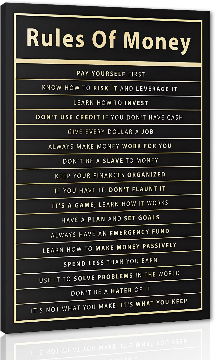 Rules Of Money Motivational Wall Art Canvas Print Office Decor Financial Poster