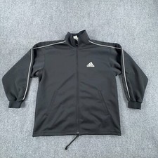 Vintage Adidas Jacket Mens Large Black Full Zip Pockets Track 3 Stripes