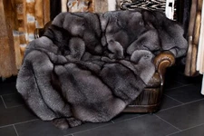 1280 SAGA Bluefrost Fur Blanket dark Pelt Throw Genuine Furs Quilt Real Fur 