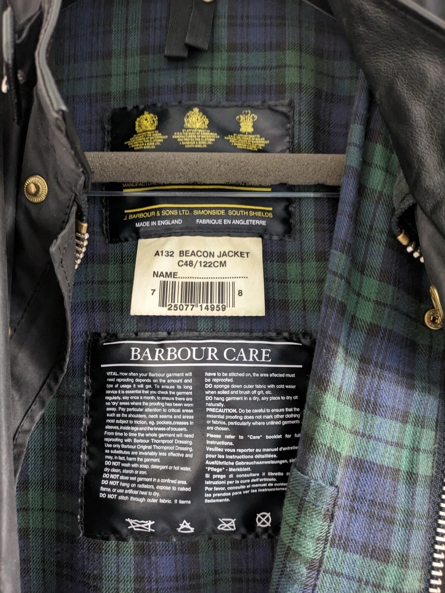 BARBOUR A132 BEACON WAXED COTTON JACKET Size XL Rewaxed By Barbour 2020