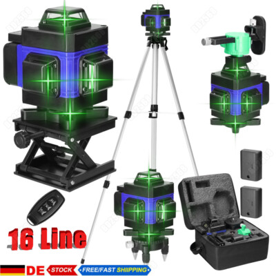 16Line 4D Laser Level Wasserwaage Kreuzlinienlaser Selbstnivellierend Mit 2 Akku