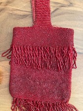Vintage Red Beaded Flapper Fringe Purse Wristlet Style