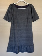 Ann Taylor Plaid Flounce Shift Dress Short Sleeve Gray Size MP