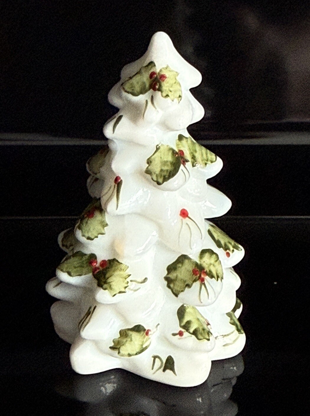 Mosser Glass MINI Christmas Tree Hand-Painted MILK GLASS Holly - 2.75" tall