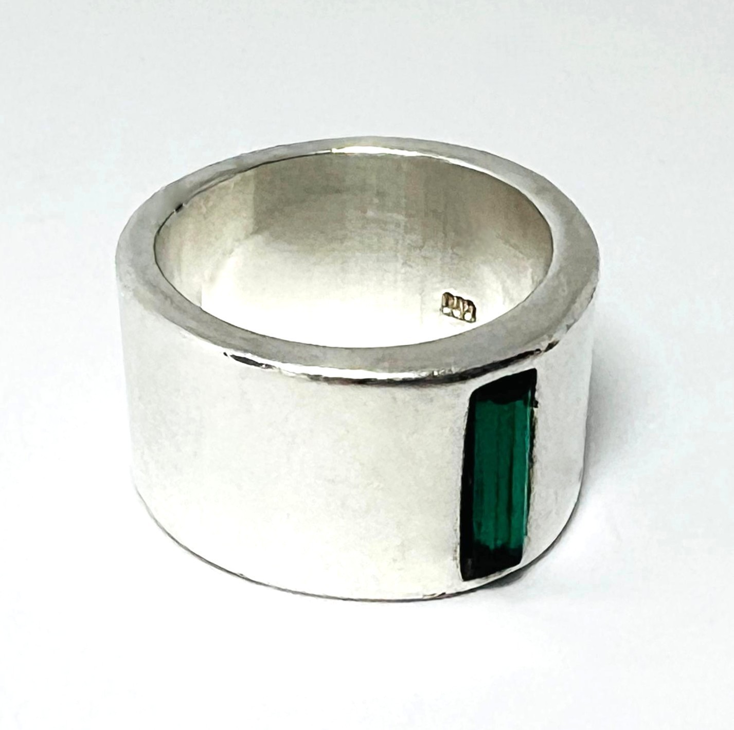 Solid 925 Silver Band Ring with Emerald Green Gla… - image 4