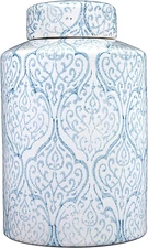 Blue & White Decorative Ginger Jar with Lid