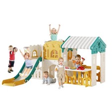 Playground Playsets Outdoor Playhouse 10 in 1 Toddler Slide with Rock Climber...