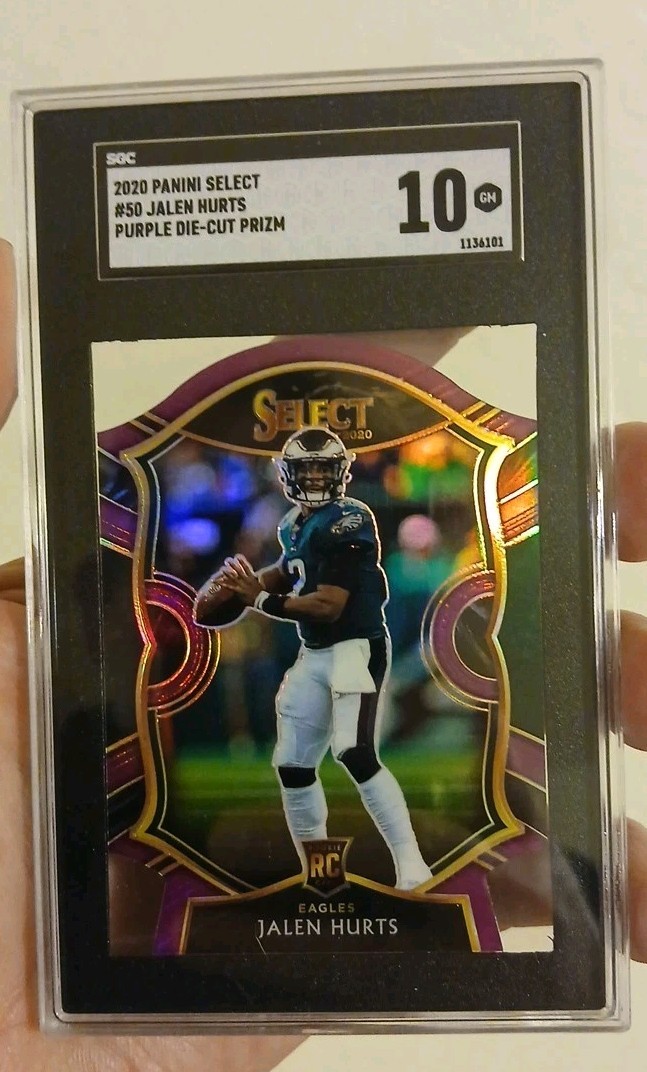 2020 Select Jalen Hurts RC Purple Prizm Die Cut Concourse #50 Eagles SGC 10