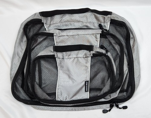 3 PIECE SET SHARPER IMAGE QUICK DRY NYLON MESH TRAVEL BAGS PACKING CUBES Blue