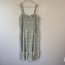 GAP Smocked Tiered Midi Dress Cotton Blend Poplin XL Green White Floral NEW