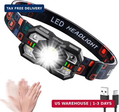 Headlamp Rechargeable, 1200 Lumen Super Bright LED Headlight Motion Sensor, 10 M