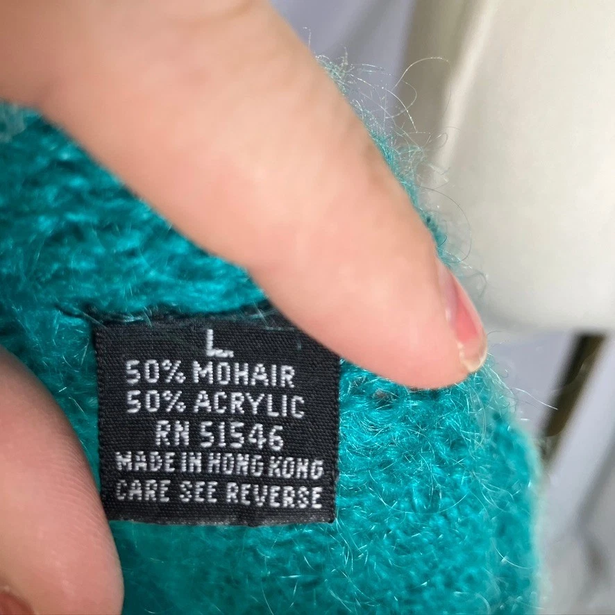 Cárdigan suéter vintage PASTA grande mezcla de mohair verde azulado prendas de punto florales Foto 4 de 4