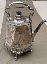 Victorian Silver Plated Titling Hot Water Kettle on Stand with Burner 17.5” Tall