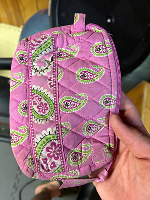Vera Bradley Quilted Cotton Zipper Makeup Bag Pink Green White Paisley