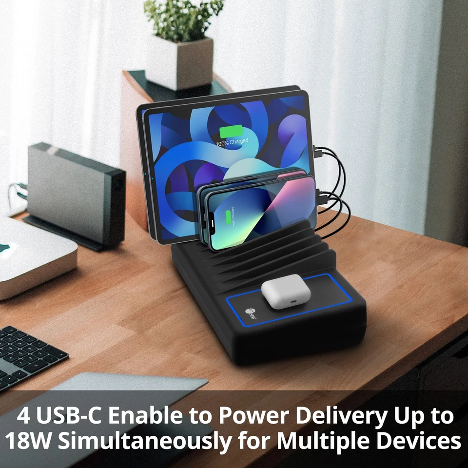 Зарядная станция USB 10 портов 150 Вт с беспроводной зарядной площадкой Qi, 6 X USB-A и... - Изображение 4 из 4