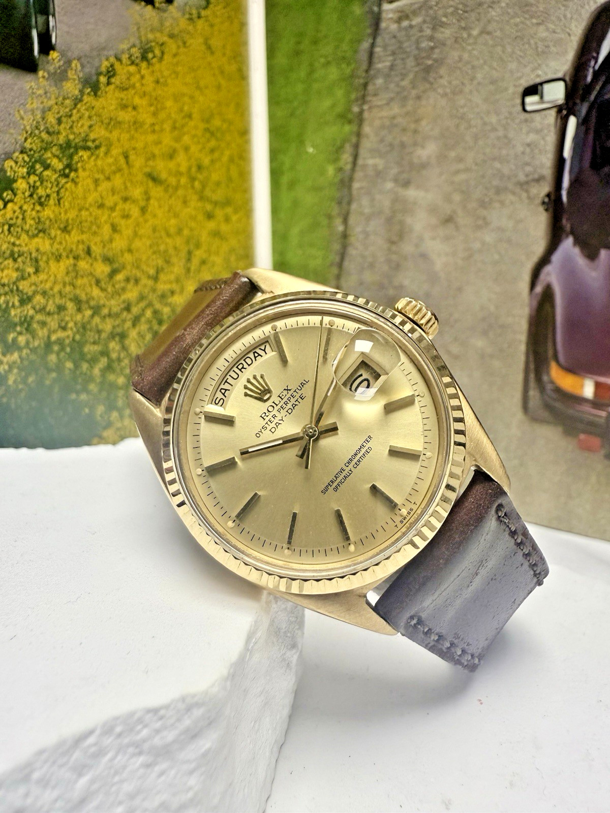 Vintage Men’s Rolex Day-Date 18k Yellow Gold Champagne 36mm 1803 Watch C’ 1972