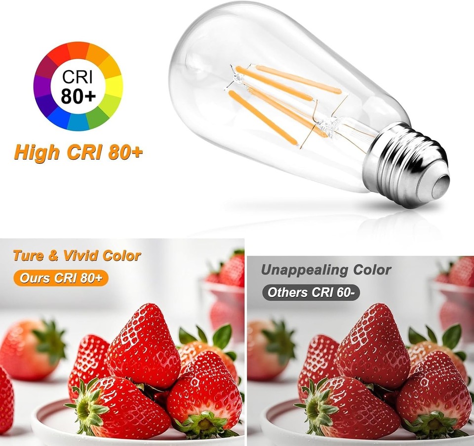 Classic LED Edison Light Bulbs - 6W E26 Base, 80+ CRI, Warm White for ...