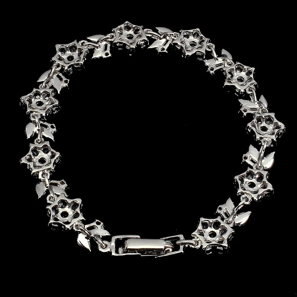 Pulsera de plata de ley 925 redonda aguamarina zafiro piedras preciosas joyería 7,5 pulgadas Foto 3 de 4