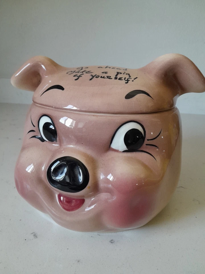 Tarro de galletas de cerdo antropomórfico antropomórfico de colección raro hazte un cerdo Foto 3 de 4