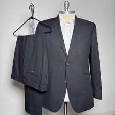 Reaction Kenneth Cole Mens 44L W37 Black Wool Blend Techni-Cole Suit