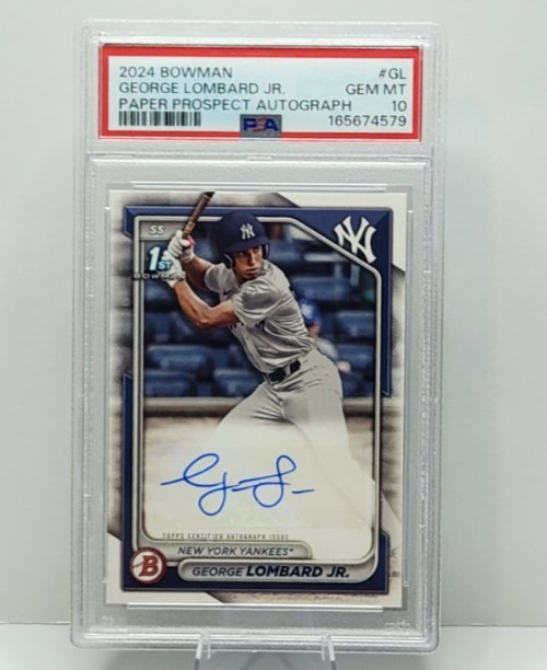 2024 GEORGE LOMBARD JR. 1ST BOWMAN PROSPECT AUTO PSA 10 GEM NEW YORK YANKEES