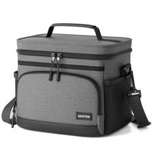 9L Gray Insulated Lunch Bag for Men Women Soft Cooler Tote for Work Office