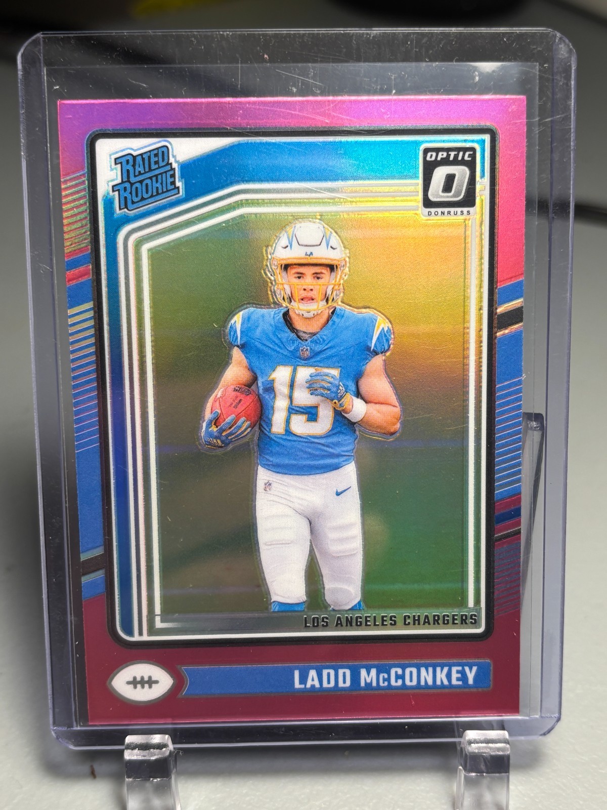 2024 Panini Donruss Optic Ladd McConkey #266 Pink Holo Prizm Rated Rookie RC