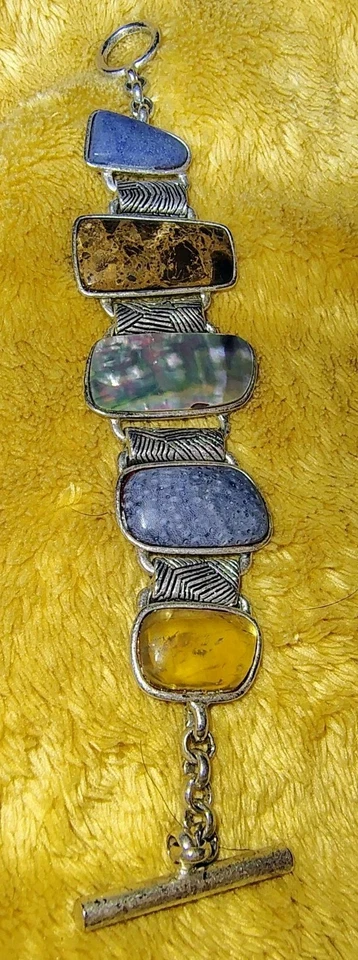 Kenneth Cole New York Multi-Stone Toggle Bracelet Blue Stone Shell Yellow Resin - Image 2 of 4