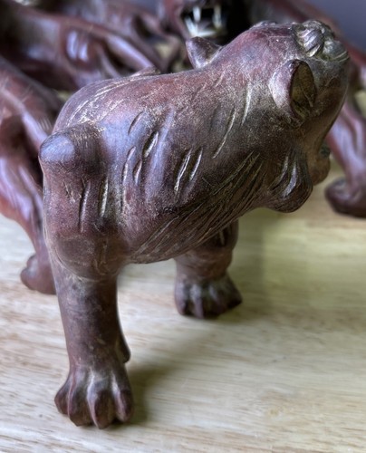 Asiatische handgeschnitzte chinesische asiatische Tigerstatue aus Holz Figur - Bild 8 von 8