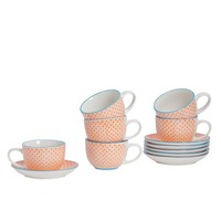 Cappuccinotassen Und Untertassen X 6 - Porzellan - Orangefarbenes Printmuster
