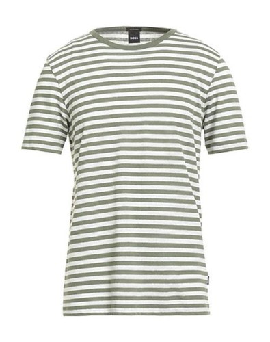 T-Shirt Estiva Donna A Maniche Corte Con Scollo A V E Stampa A Righe, Taglie Forti, Verde Chiaro