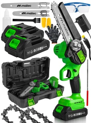 Maltec Akku Kettensäge MasterCut 1000W Schnurlose, 2 Akku 21V, Führungen 6+8“