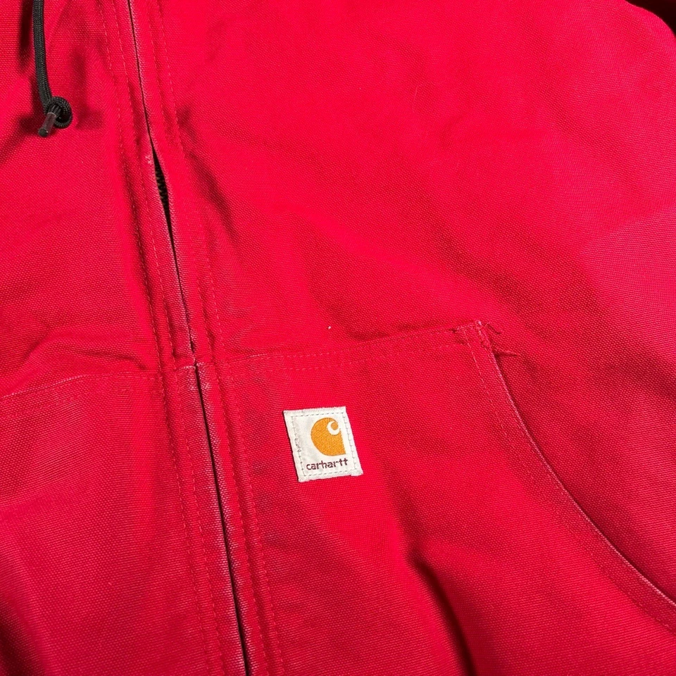 Carhartt Jacket Mens XL Red Hooded Full Zip Active Workwear Durable J140 RED - Image 3 of 4