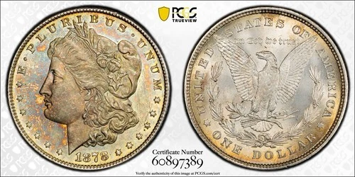 1878 8TF 1$ VAM-17 Morgan Silver Dollar PCGS MS62 Rainbow Toning