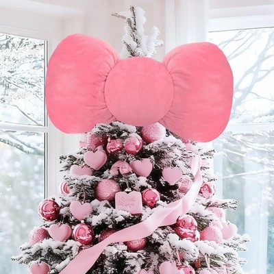 Pink Large Kawai Cat Christmas Tree Topper 15.75 x 7.87 Inches Plush Velvet C...