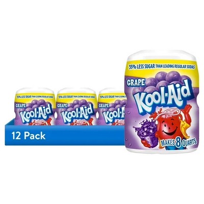 12 Pack Kool-Aid Sugar-Sweetened Grape Powdered Soft Drink Mix, 19 oz Canister