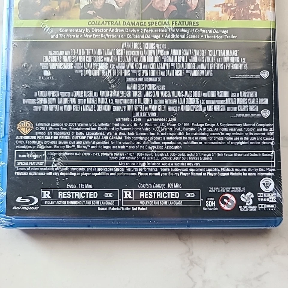 Eraser & Collateral Damage NEW Sealed Blu-ray Schwarzenegger 2 Movie Collection - Image 3 of 4