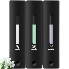 3 Chamber No Drill Wall Mount Black Shower Dispenser Soap Set 3 Chamber