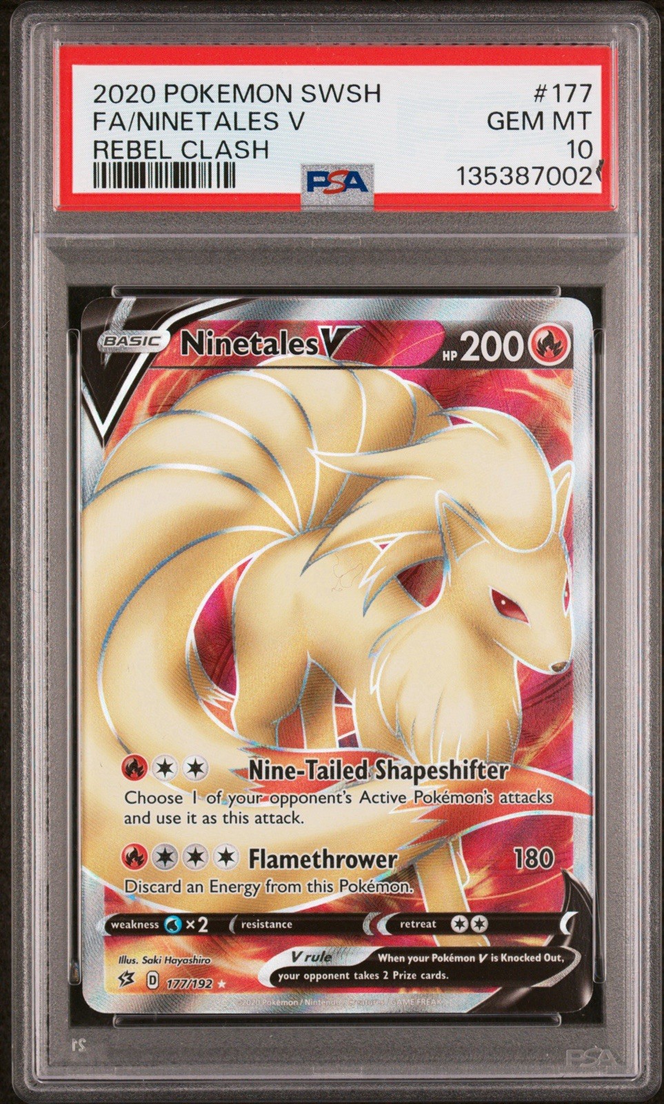 2020 Pokemon SWSH FA/Ninetales V #177 Rebel Clash PSA 10