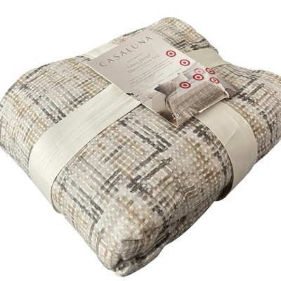 Casaluna KING Heavyweight Linen Blend Duvet Cover and Sham Set Beige Brown Gray