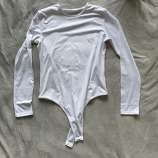 White Bodysuit Womens Small Long Sleeve Stretch Snap Closure Layering Top