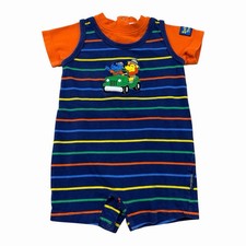 Vintage Healthtex Safari Lion Rhino Striped Romper Boys Size 12M